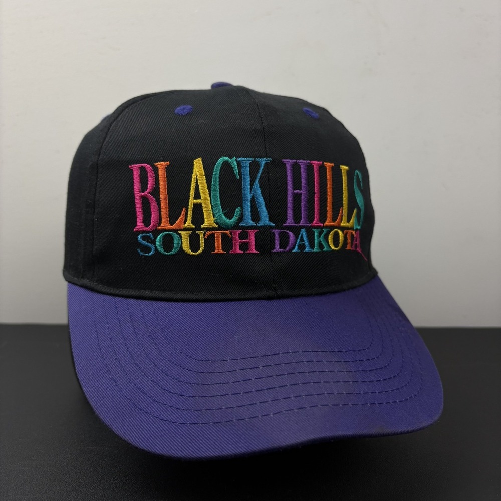 Vintage 90s Black Hills South Dakota Snapback Hat Rainbow Two Tone USA Cap